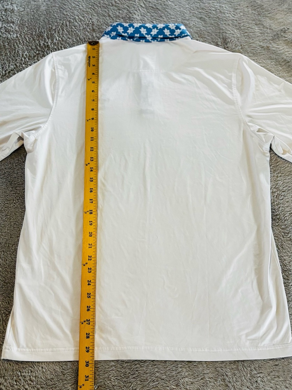 Crossed Tees White Golf Polo with Blue Floral Trim - Picture 5 of 6